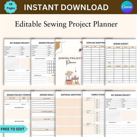 Editable Sewing Project Planner Printable Sewing Project Planner