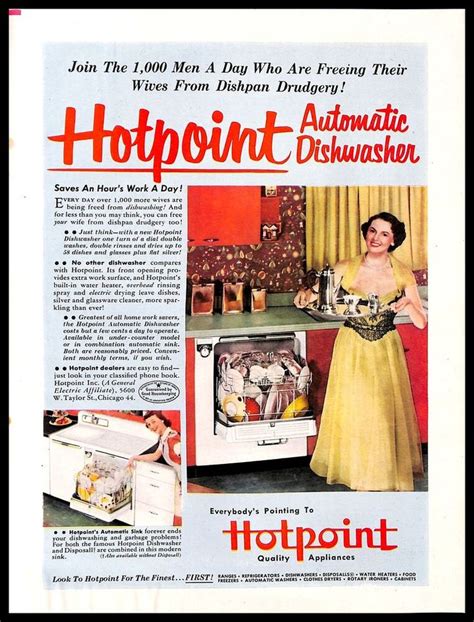 1951 Hotpoint Automatic Dishwasher Vintage Print Ad Kitchen Appliance Housewife Hotpoint