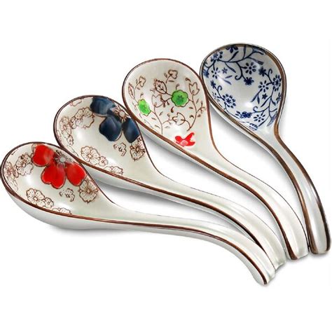 Red Barrel Studio® Japanese And Korean Ceramic Soup Spoons Set Asian Retro Chinese Ceramic Rice ...