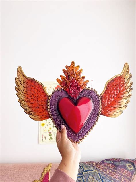 Big Mexican Heart With Wings Mexican Frida Khalo Milagro Milagritos