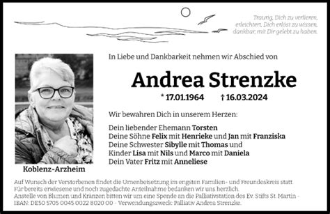 Traueranzeigen Von Andrea Strenzke Rz Trauer De