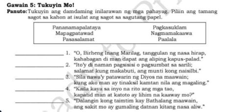 Solved Gawain Tukuyin Mo Panuto Tukuyin Ang Damdaming Inilarawan