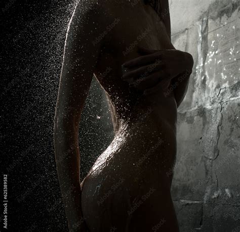 Nude Slim Girl Having Shower Profile View Stock Photo Adobe Stock
