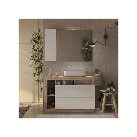 Meuble Sous Vasque Cm Ch Ne Naturel Vasque Miroir Led Ischia