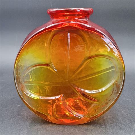 Rare Vintage 60s Blenko Joel Myers Amberina Clover Tangerine Glowing Glass Vase Vases