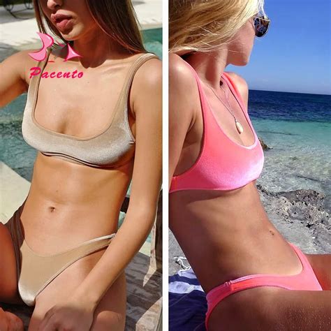 Pacento 3 Colors Velvet Bikini Brazilian Crop Top Velvet Swimsuit Women Beach Wear Bathing Suits