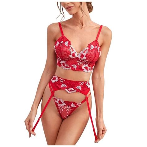 Ensemble de Lingerie lingerie sexy en maille brodée pour dames Rouge Cdiscount Prêt à Porter