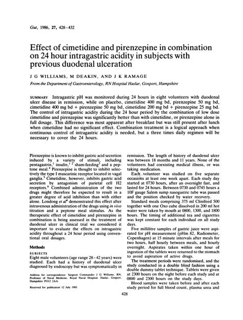 PDF Effect Of Cimetidine And Pirenzepine In Combination On 24 Hour