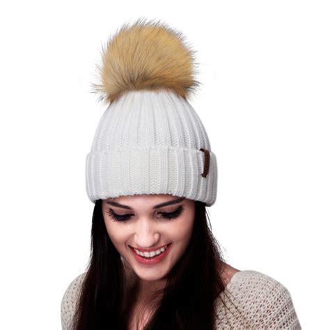 Shop For Furtalk Womens Knit Winter Beanie Hat Faux Fur Pom Pom Bobble