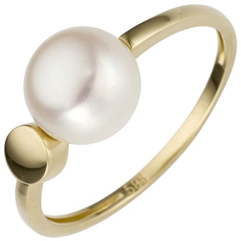 JOBO Damen Ring 585 Gold Gelbgold 1 Süßwasser Perle Perlenring