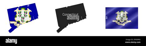 Connecticut Us State Map With Masked Flag Detailed Silhouette Waving Flag Vector Illustration