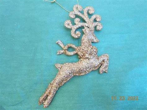 Vtg Lot Of 5 Gold Glittered Reindeer Deer Christmas Ornament Ebay