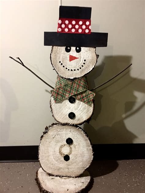 Easy Snowman Made From Log Slices Wood Total Cost 2 Christmas