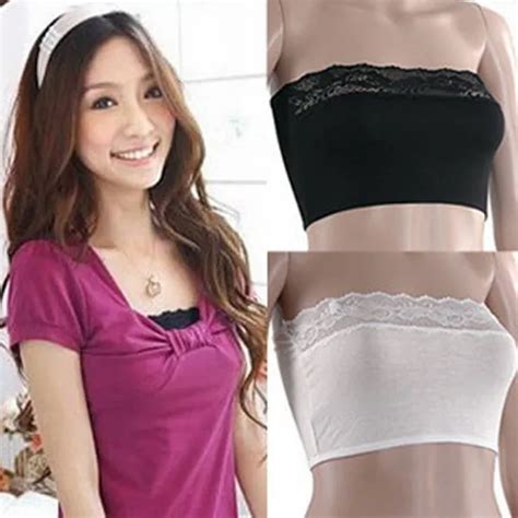 Women S Sexy Lace Casual Crop Boob Tube Top Bandeau Bra Strapless Seamless Solid Black White Bra