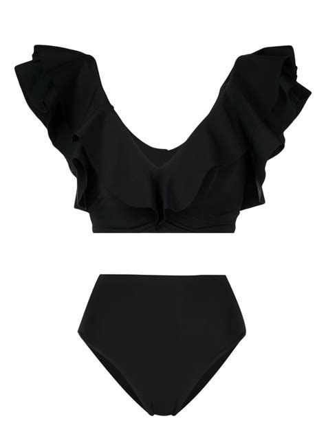 MAYGEL CORONEL Mila Ruffled Bikini Black Editorialist