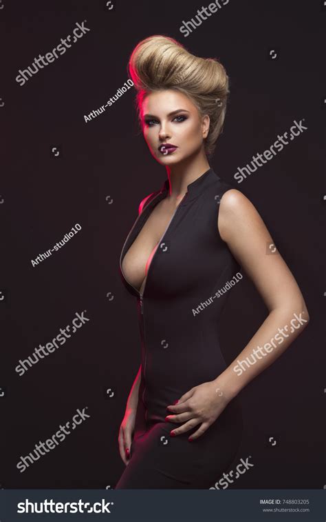 Sensual Beautiful Blonde Woman Posing Black Stock Photo 748803205 Shutterstock