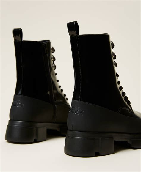 Patent Leather Combat Boots Woman Black Twinset Milano