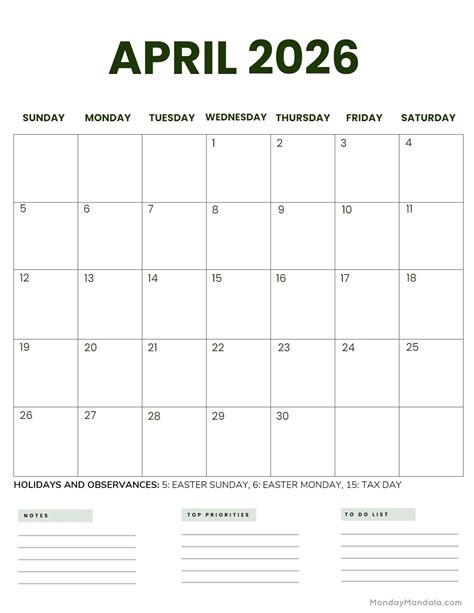April 2026 Calendars (Free PDF Printables)