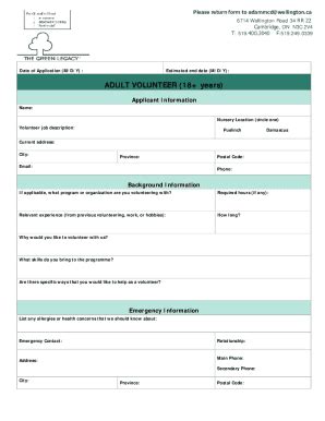 Fillable Online Volunteer Intake Form Adult Fillable Fax Email