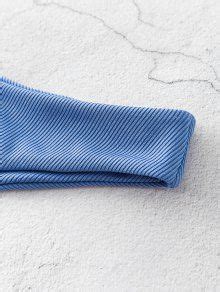 Zaful Ribbed Tie Cutout Bandeau Bikini Swimsuit In Silk Blue Zaful