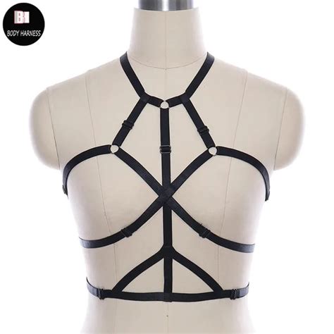 Women Black Elastic Body Harness Bra Fetish Chest Bondage Sexy Lingerie Erotic Gothic Cage Bra