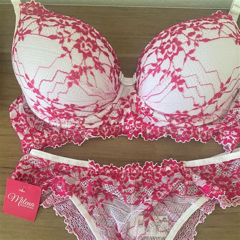Conjunto De Calcinha E Suti Em Renda Branco E Pink Super Sexy E Confort Vel Lingerie