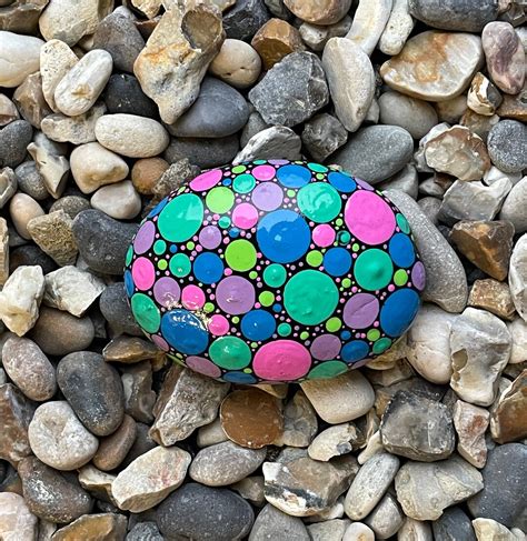 Hand Painted Polka Dot Stone Mandala Unique Painted Stones Decorative