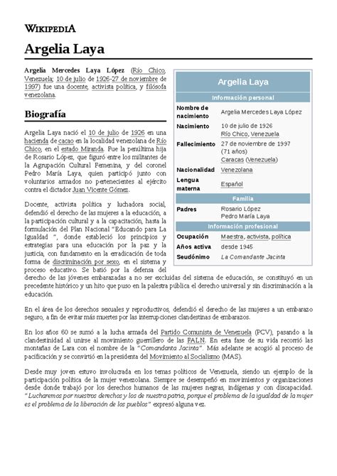 Biografía de Argelia Laya - Activista y Educadora Venezolana - Studocu