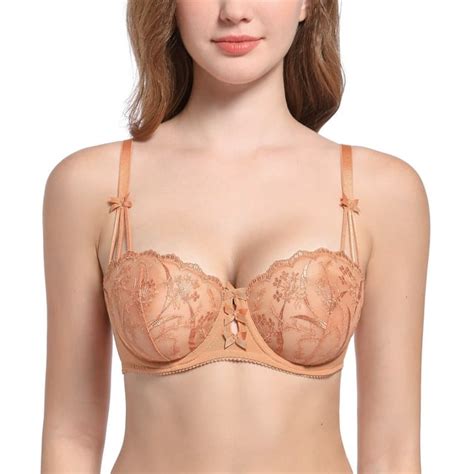 Deyllo Womens Embroideorange Lace Unlined Bra 12 Cup Demi Sheer See Through Underwire Bras Non