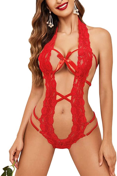 Yazi Women Deep V Halter Lingerie Teddy One Piece Bodysuit Lace Babydoll Walmart