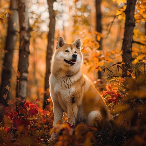 Premium Photo | Majestic Akita peacefully sitting in lush forest setting
