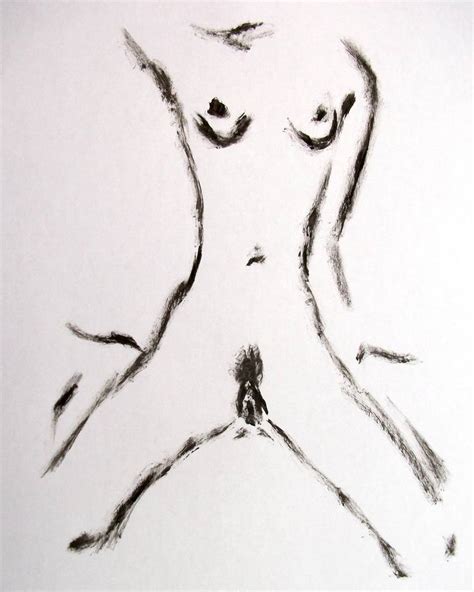 FIGURATIVE DRAWING EROTIC PORTRAIT OF A NAKED SLIM GIRL ON BED Figurative Ink And