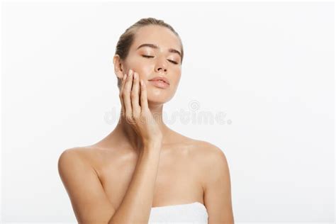 Closeup Beauty Model Girl Face With Natural Nude Makeup And Clean Skin Skincare Facial