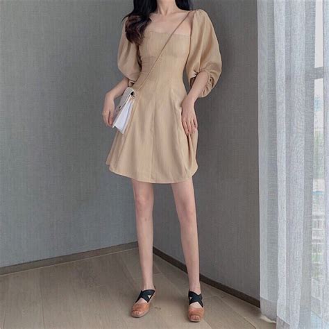 Mã FATHANG giảm K đơn K ĐẦM NUDE CỔ VUÔNG TAY BỒNG BigBuy bigbuy vn