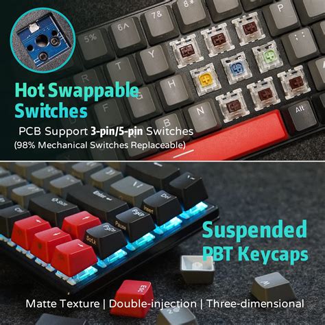 RK ROYAL KLUDGE RK G68 65 Wireless Mechanical Gaming Keyboard Bluetooth5 1 2 4G Wired Hot