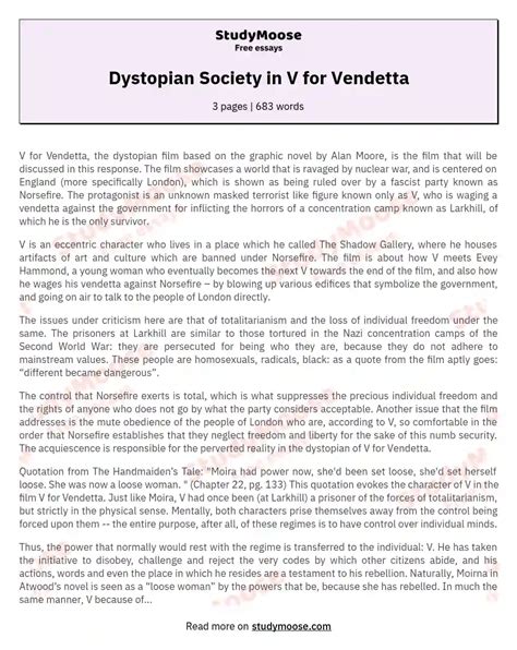 Dystopian Society In V For Vendetta Free Essay Example