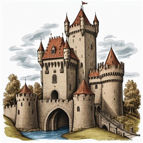 Coloured Middle Ages Castle Drawing | Stable Diffusion Online