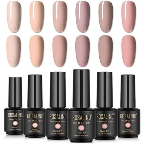 Vernis Semi Permanent Nude 6 Couleurs Vernis à Ongles Gel Soak Off UV LED Vernis gels semi