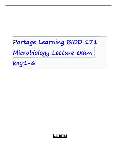 Portage Learning BIOD 171 Microbiology Lecture Exam Key1 6 2022 BIOD