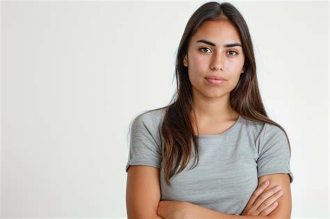 Joven Mujer Latina Desafiante Aislada Foto Vertical Fondo Blanco Foto Premium