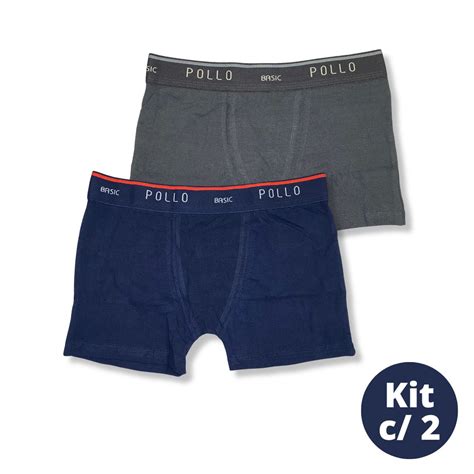 Kit c 2 Cueca Boxer Cotton Elástico Reforçado Pollo Basic Galé Lingerie Calcinhas sutiãs