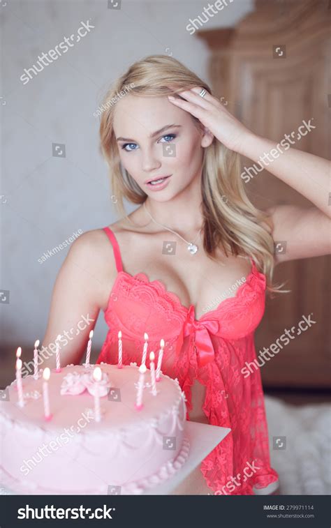 Sexy Blonde Woman Pink Lingerie Holding Stock Photo 279971114 Shutterstock