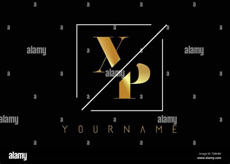 Xp Golden Letter Logo With Cutted And Intersected Design And Square