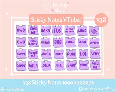 Purple Vtuber Pngtuber Sticky Notes Package Funny Stream Overlay