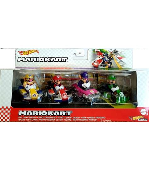 Hot Wheels Mario Kart Set de colección con 4 Coches de Juguete Cast con Personaje JUGUETES