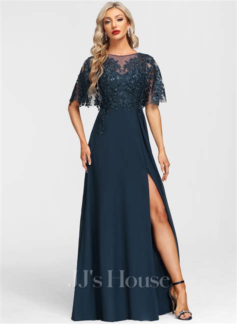 A Line Scoop Illusion Floor Length Chiffon Lace Lace Chiffon Evening