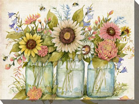 Rosalind Wheeler Buzzing Bouquets Outdoor Canvas Art | Wayfair