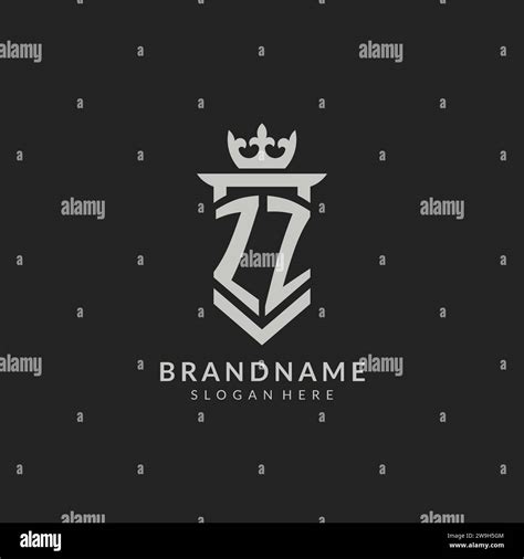 Initial ZZ Shield And Crown Logo Style Vector Graphic Stock Vector