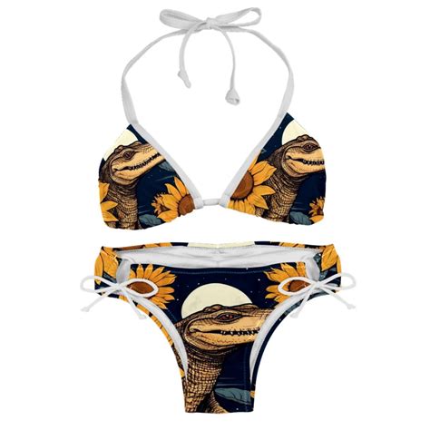 Crocodile Starry Sky Sunflower Detachable Sponge Adjustable Strap Bikini Set Two Pack Bikinis