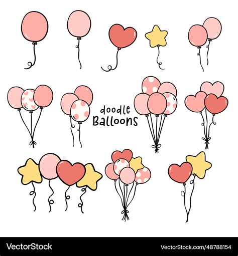 Cute party balloon doodle cartoon drawings Vector Image